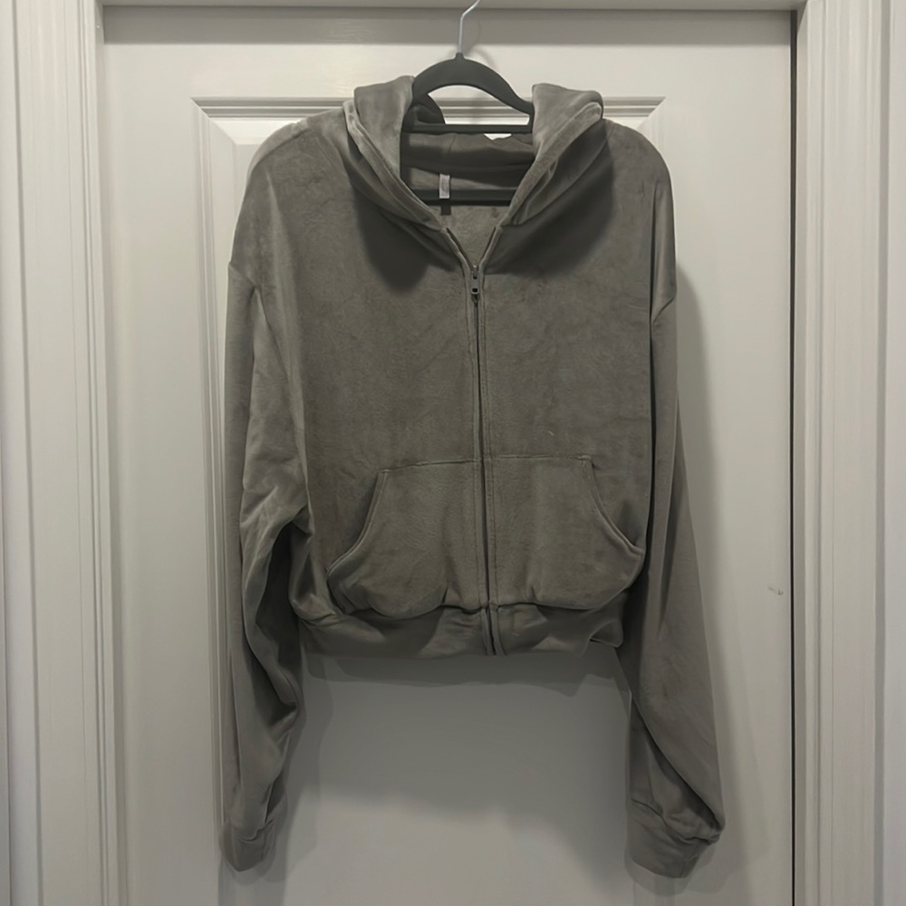 SKIMS Velour Crop Jacket Grey/Silver Size Large